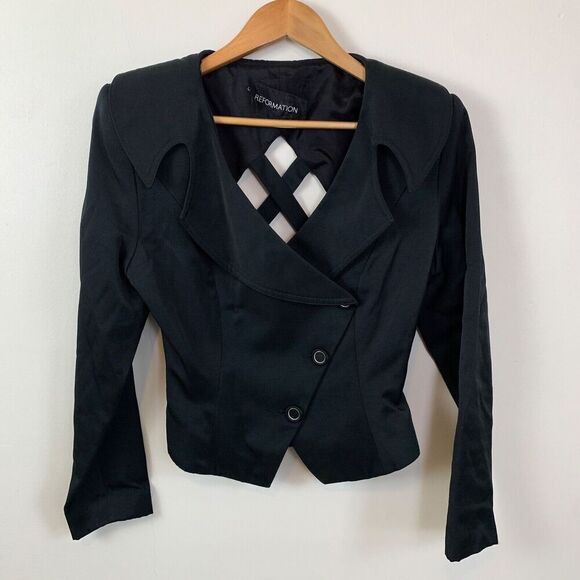 Vtg Reformation Open Back 3 Button Blazer Black XS S Viscose Rayon - Picture 1 of 8